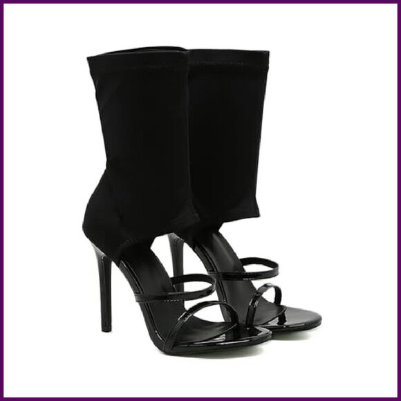 Stiletto Gladiator Sandals High Top Open Toe Stretch Fabric Heels - Picture 2 of 8